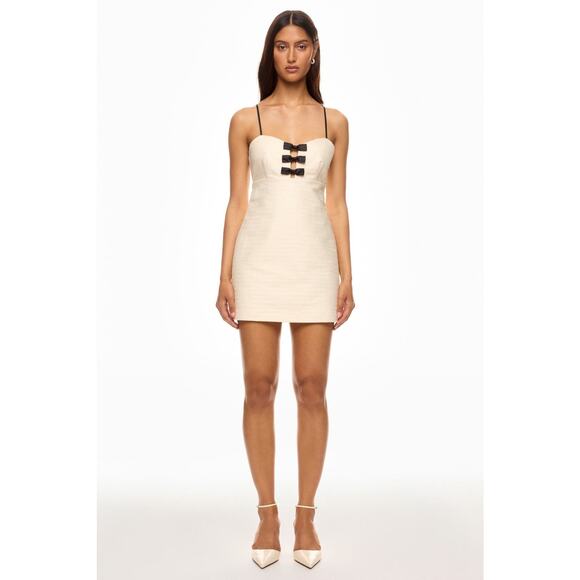 LoveShackFancy Adelaide Tweed Bow Mini Dress Ivory Black Sleeveless Sz 10 - Picture 4 of 16